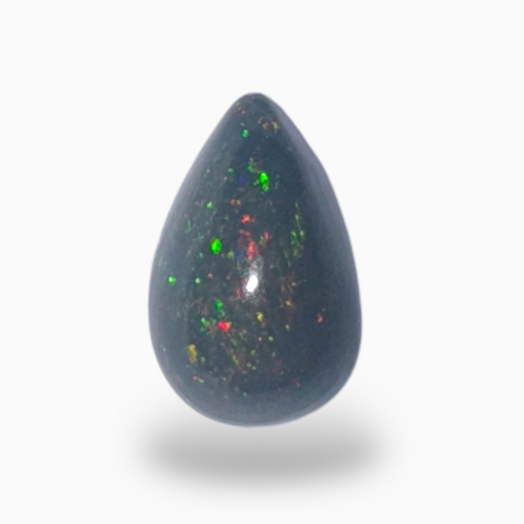 Natural Black Ethiopian Opal Stone 0.77 Carats Pear Cabochon Shape Size 9X6mm
