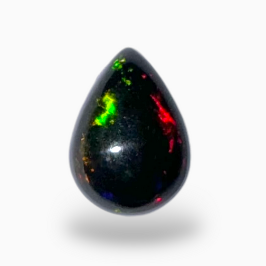 Natural Black Ethiopian Opal Stone 1.02 Carats Pear Cabochon Shape Size 8.5X6.5mm