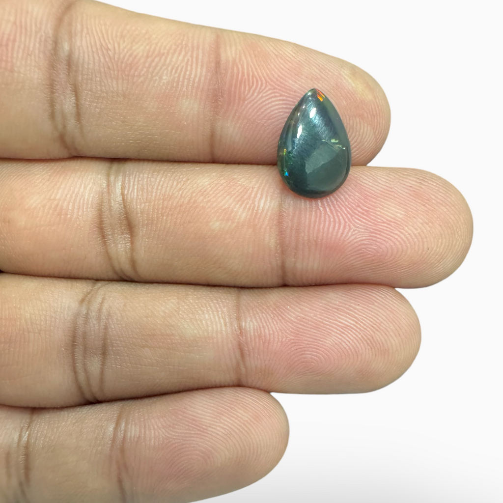 Natural Black Ethiopian Opal Stone 1.53 Carats Pear Cabochon Shape Size 12.5X9mm