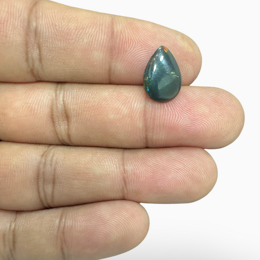 Natural Black Ethiopian Opal Stone 1.53 Carats Pear Cabochon Shape Size 12.5X9mm