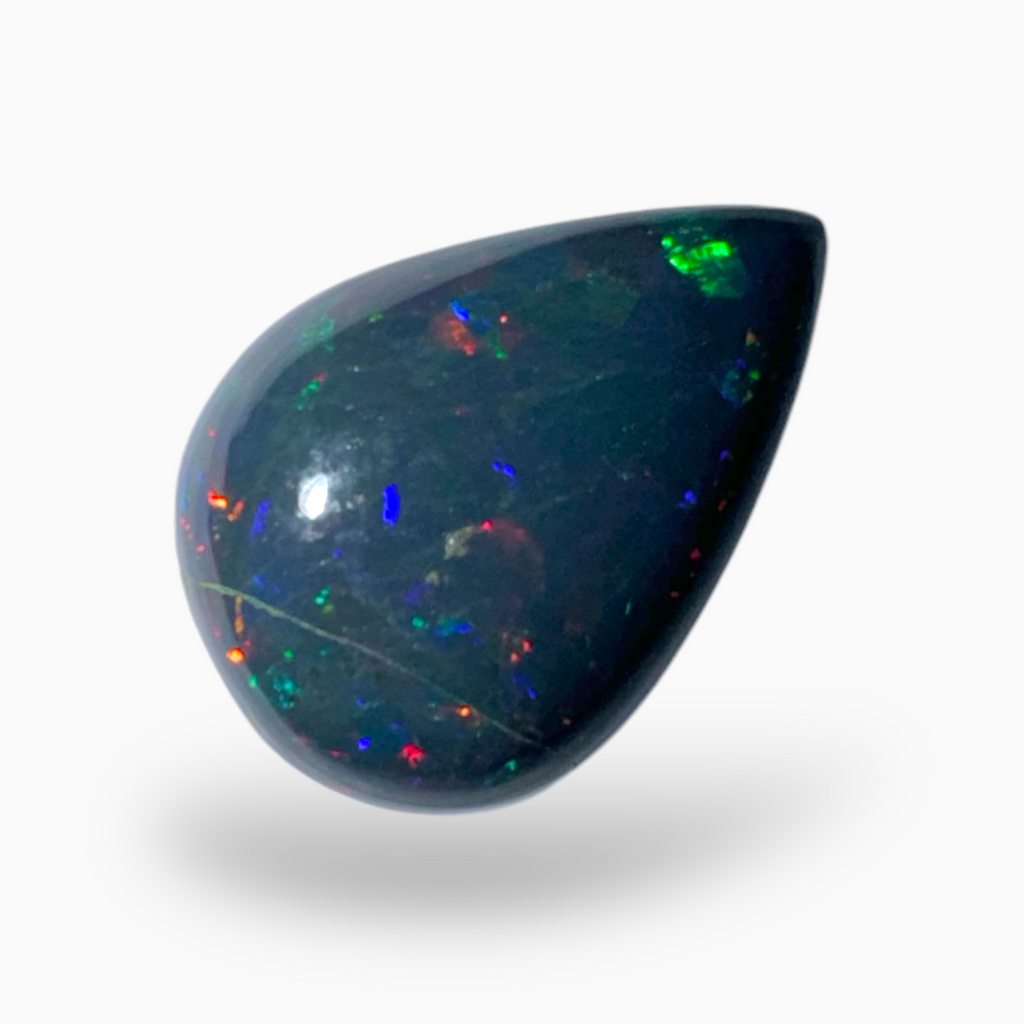 Natural Black Ethiopian Opal Stone 1.62 Carats Pear Cabochon Shape Size 11X8mm