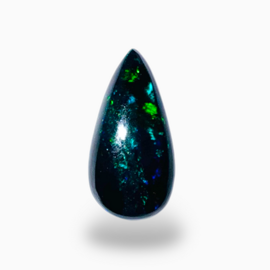 Natural Black Ethiopian Opal Stone 1.85 Carats Pear Cabochon Shape Size 14.5X7.5mm