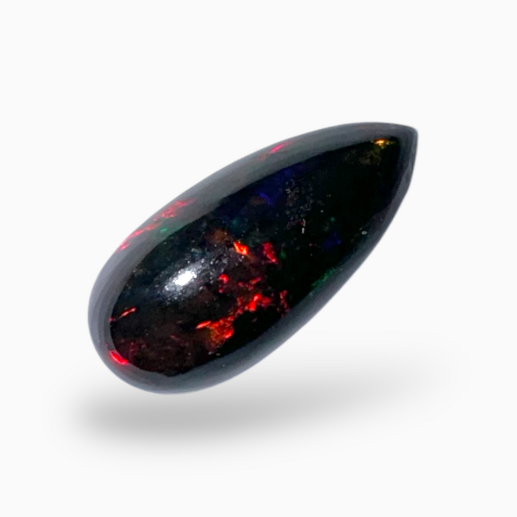 Natural Black Ethiopian Opal Stone 2.22 Carats Pear Cabochon Shape Size 15X7mm