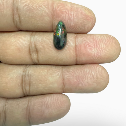 Natural Black Ethiopian Opal Stone 2.22 Carats Pear Cabochon Shape Size 15X7mm