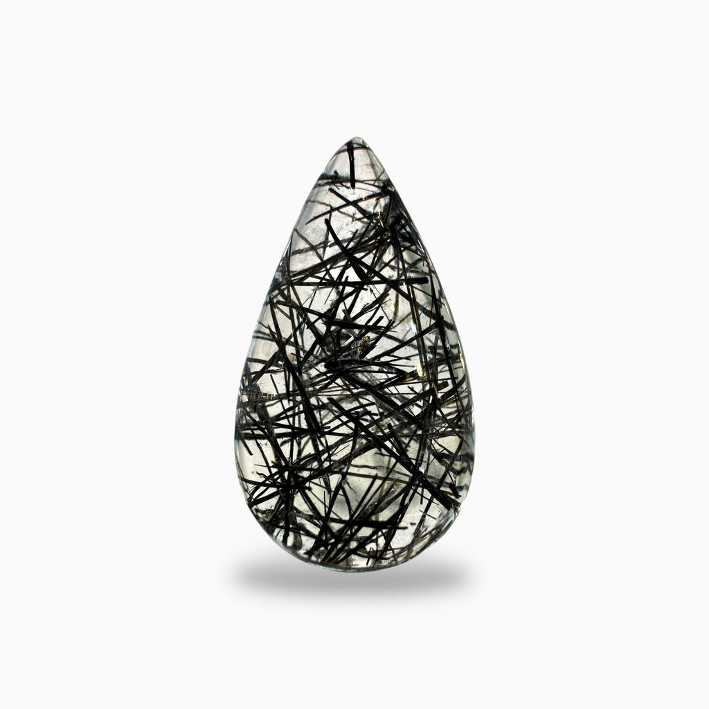Black Rotile Quartz Stone Pear 27.31 Carats 28x16 mm