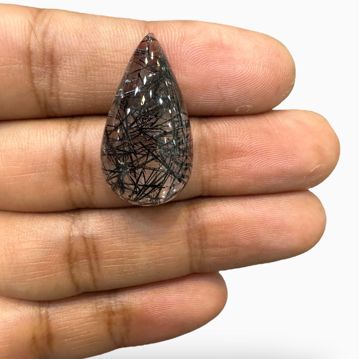 Black Rotile Quartz Stone Pear 27.31 Carats 28x16 mm