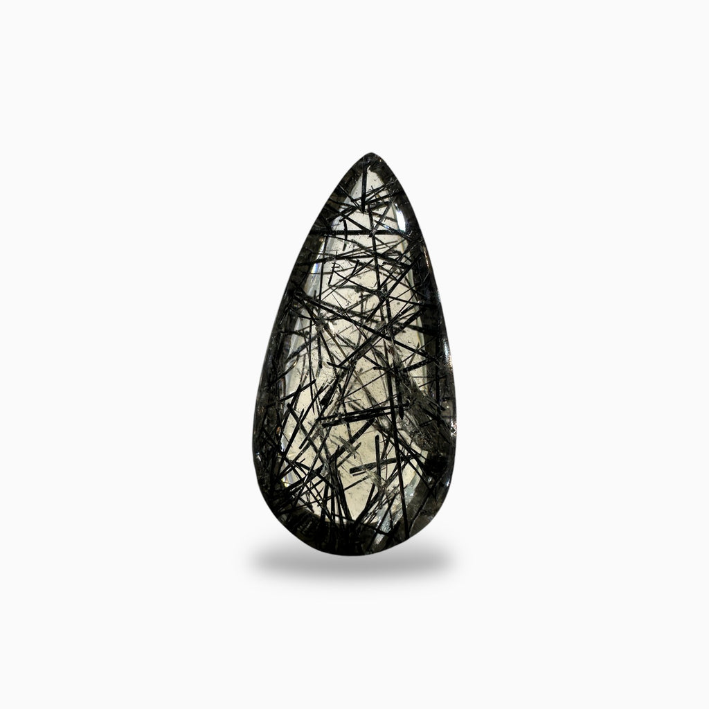 Black Rotile Quartz Stone Pear 30.05 Carats 30x15 mm