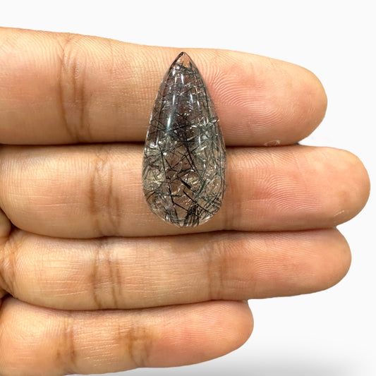 Black Rotile Quartz Stone Pear 30.05 Carats 30x15 mm