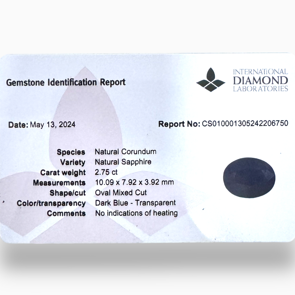 Blue Sapphire Stone 2.75 ct Oval 10.09 x 7.92 x 3.92 mm