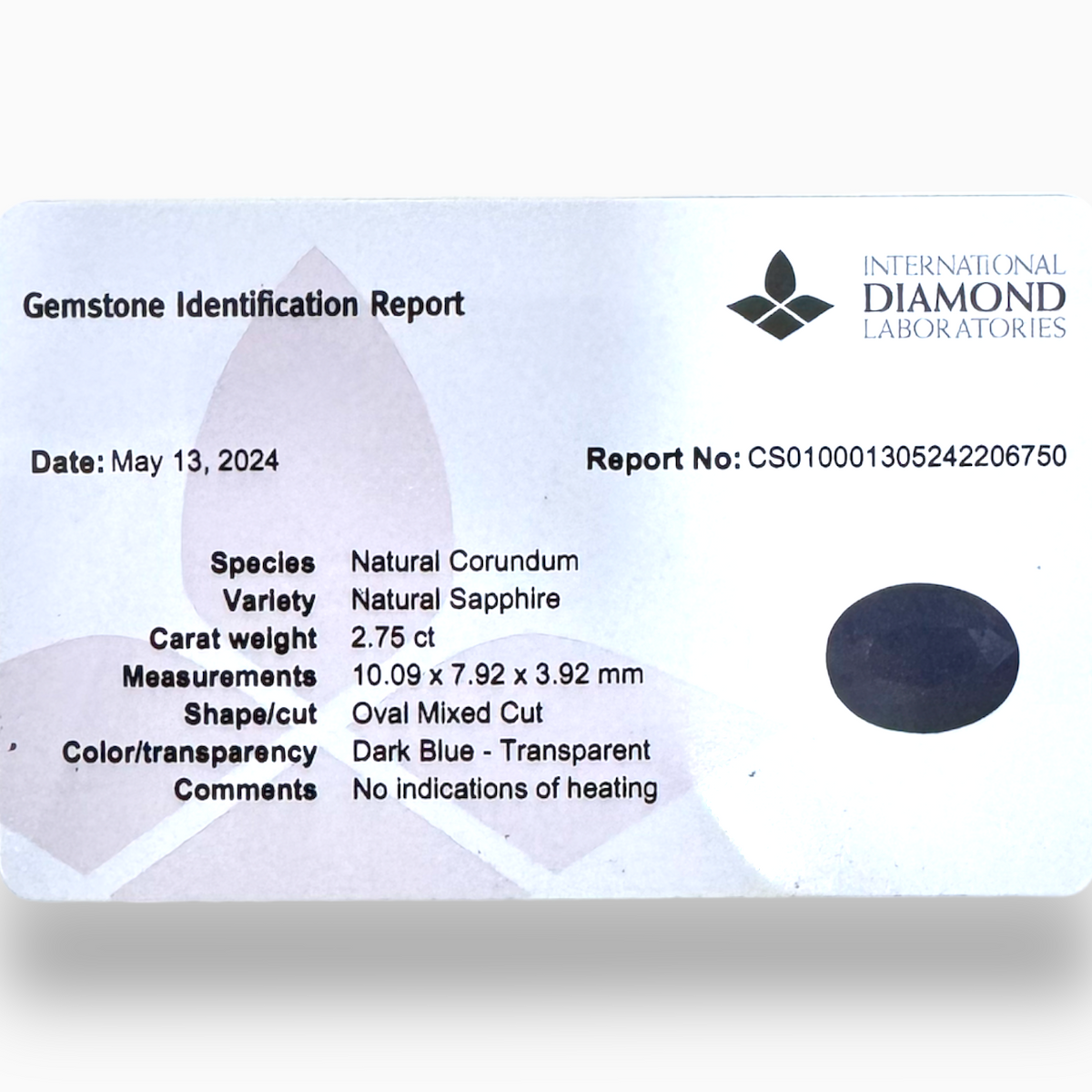 Blue Sapphire Stone 2.75 ct Oval 10.09 x 7.92 x 3.92 mm