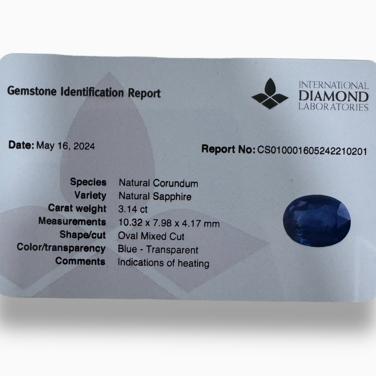 Blue Sapphire Stone 3.14 ct Oval 10.32 x 7.98 x 4.17 mm from Srilanka