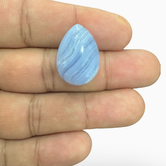 Blue lace Agate (Aqeeq) SkyBlue Color Pear Caochon Shape 25.8 Carats Size 21X15.5mm