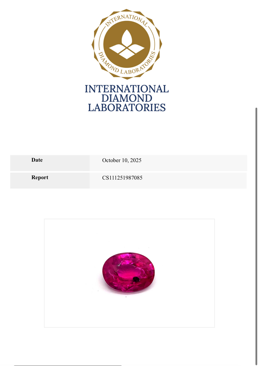 Burmise Ruby 1.84 Carats Oval Cut 8.54 x 6.49 x 3.69 mm Certified By IDL