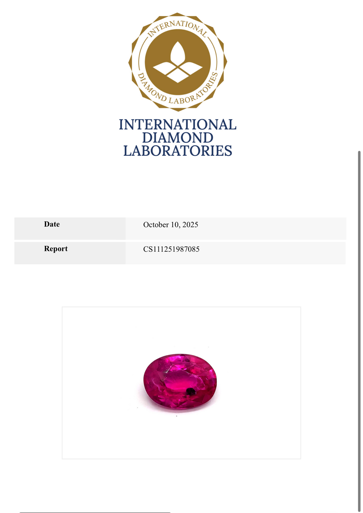 Burmise Ruby 1.84 Carats Oval Cut 8.54 x 6.49 x 3.69 mm Certified By IDL