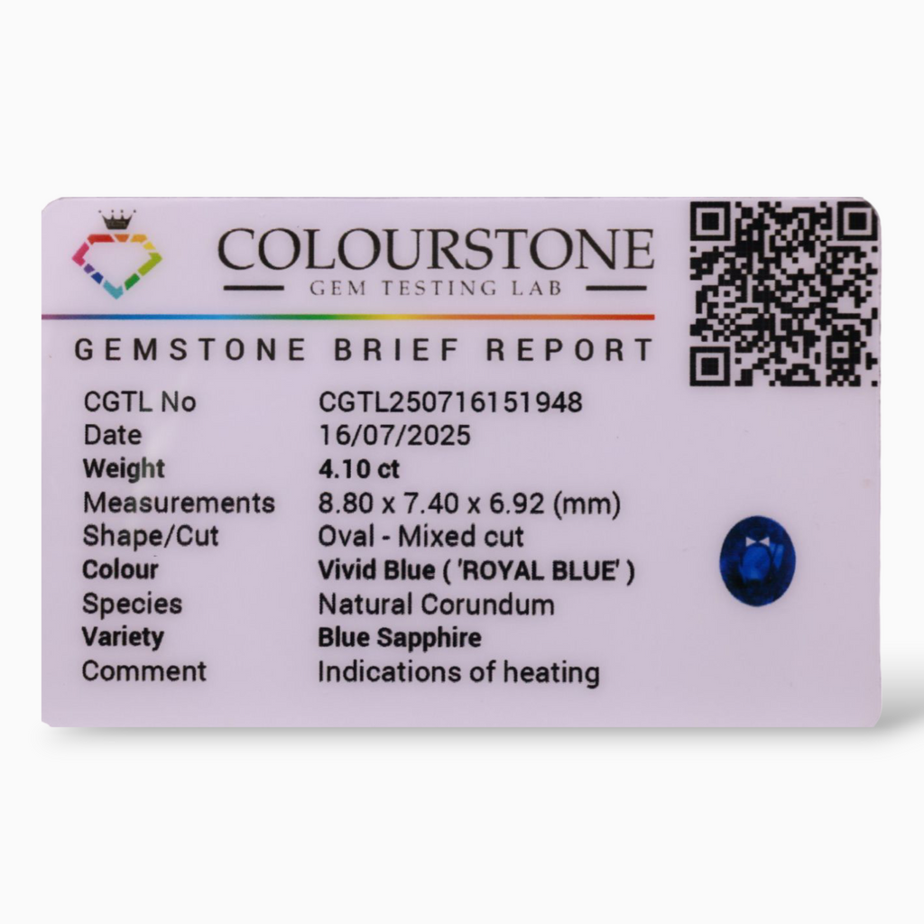 Natural Blue Sapphire 4.10 Carats in Oval Shape & 8.80x7.36x6.89mm Size from Sri lanka