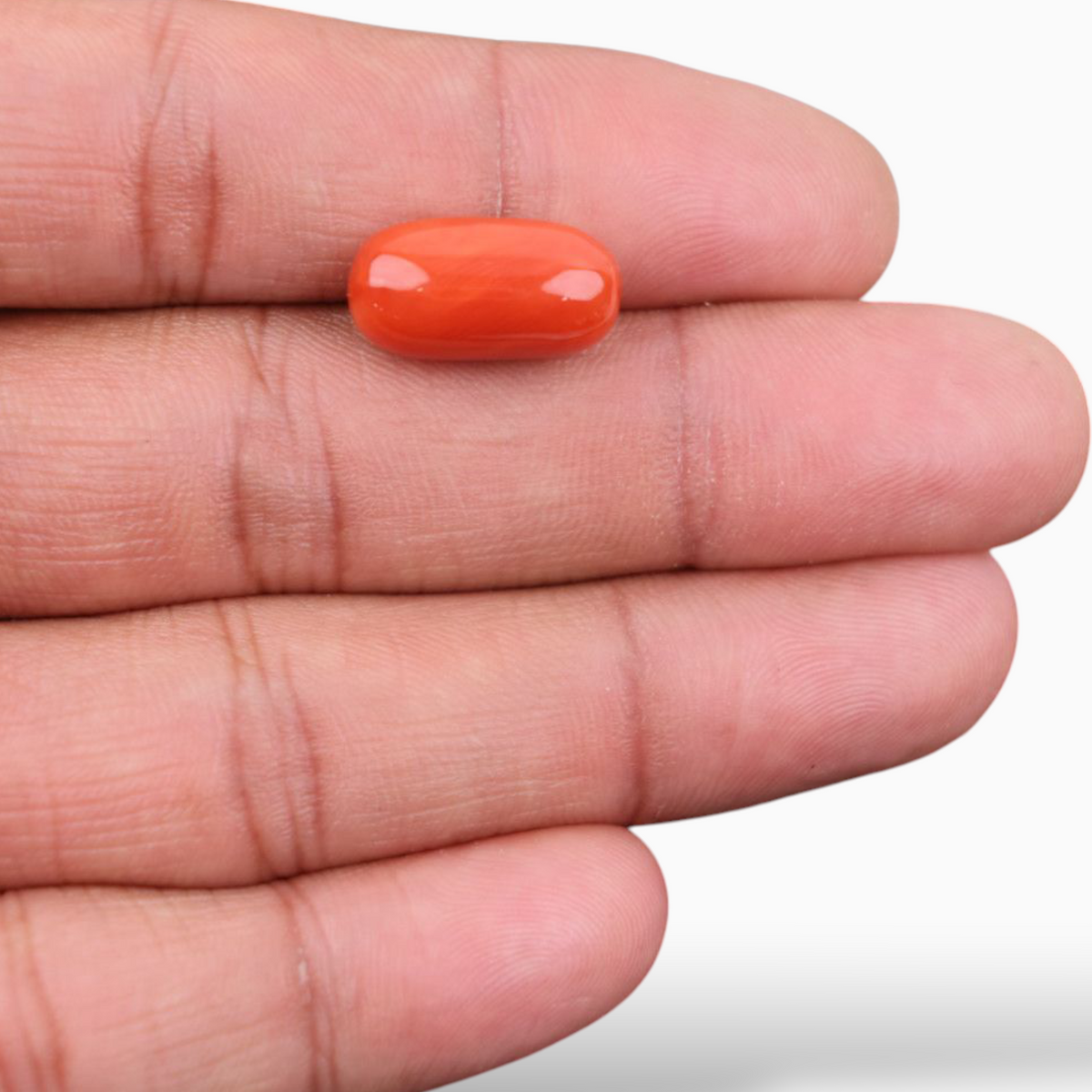 Natural Coral Moonga Stone For Sale 9.65 Carats Oval Cabochon Shape Size 16.9x9mm