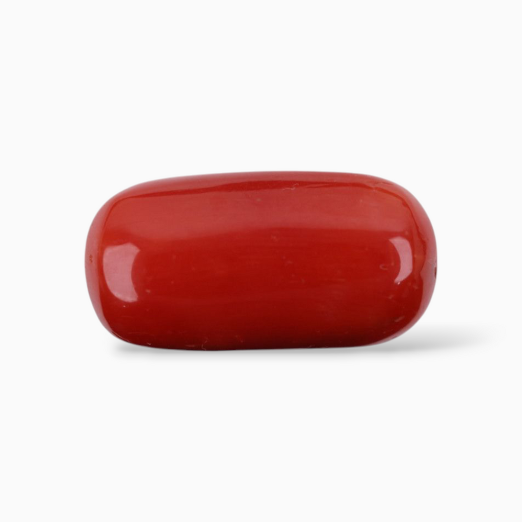 Coral Cabochon Shape For Sale 10.28 Carats Size 17.3x9mm