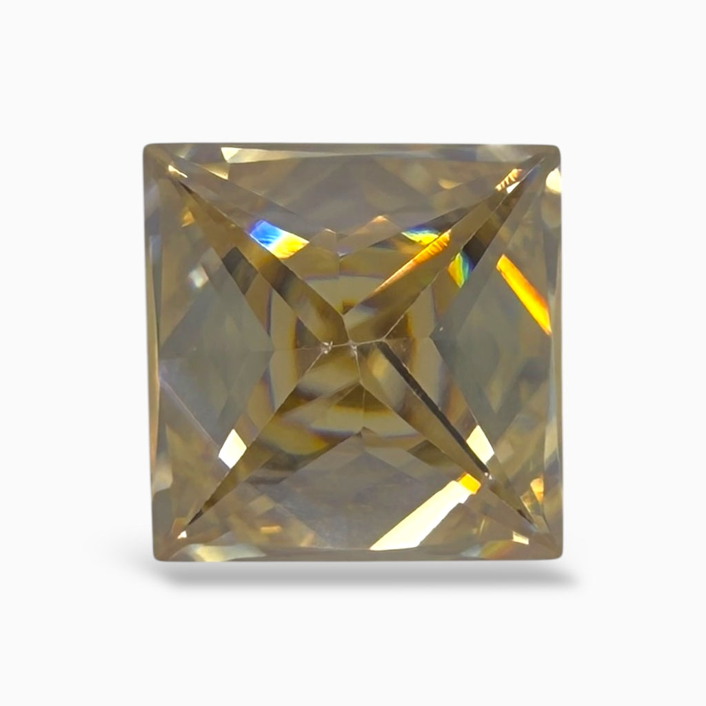 Champagne Color Moissanite Princess Cut Stone 4.60 Carats 9.4 mm