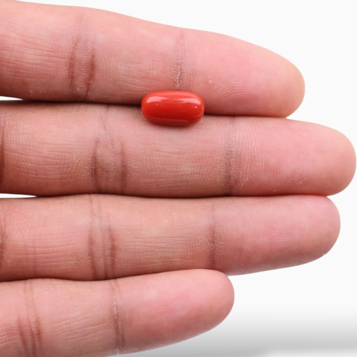 Quality Red Coral Stone For Sale 4.28 Carats In Oval Cabochon Shape 13x7mm Size
