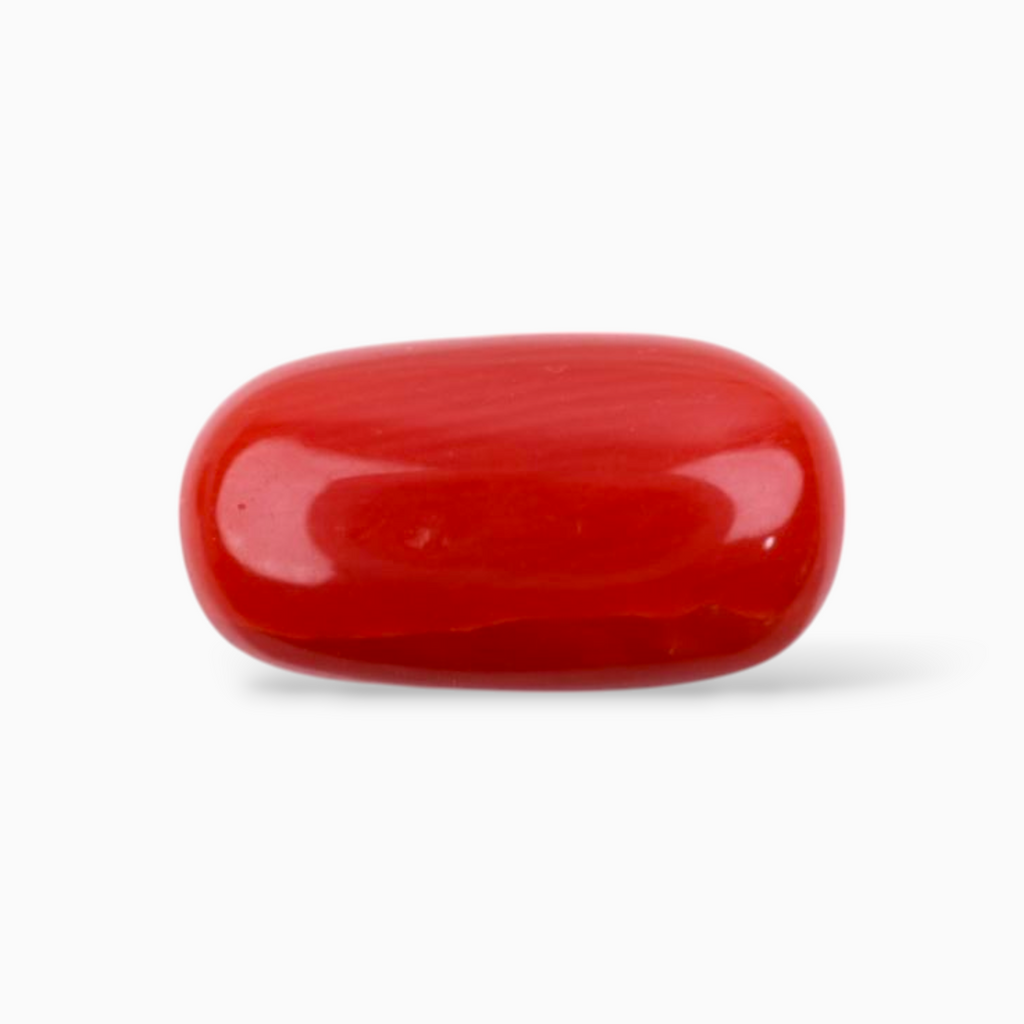 Quality Red Coral Stone For Sale 4.28 Carats In Oval Cabochon Shape 13x7mm Size