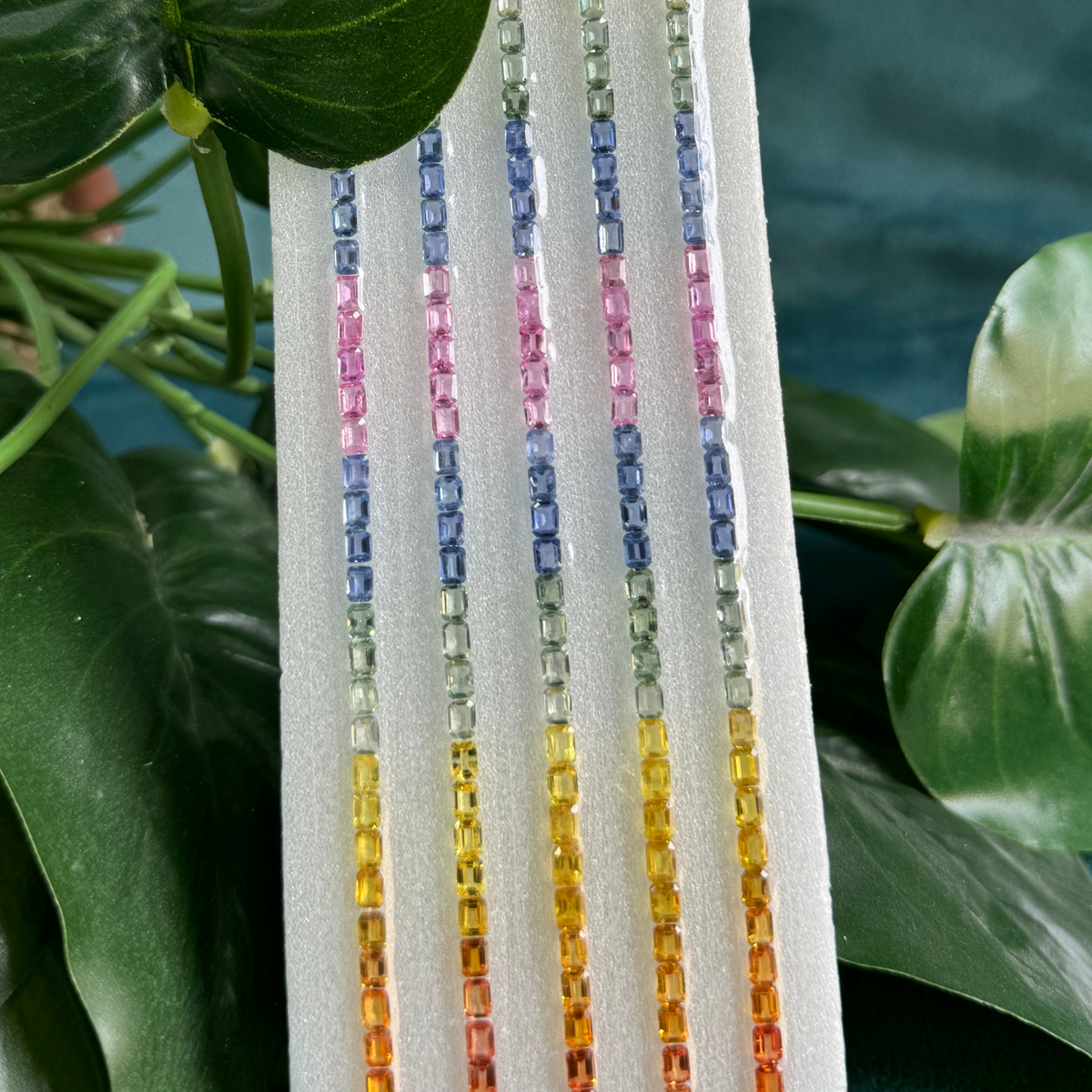 Loose Multi Color Sapphire Strips 4 x 3 Emerald Cut Shape for Jewellery