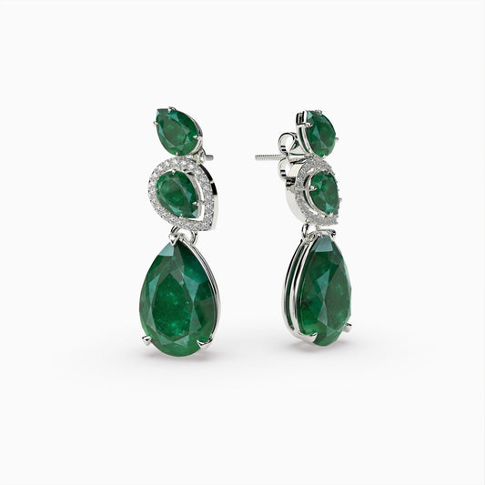 Emerald Colombian Earrings in 6 Natural Pear Shape Stones - Serenity