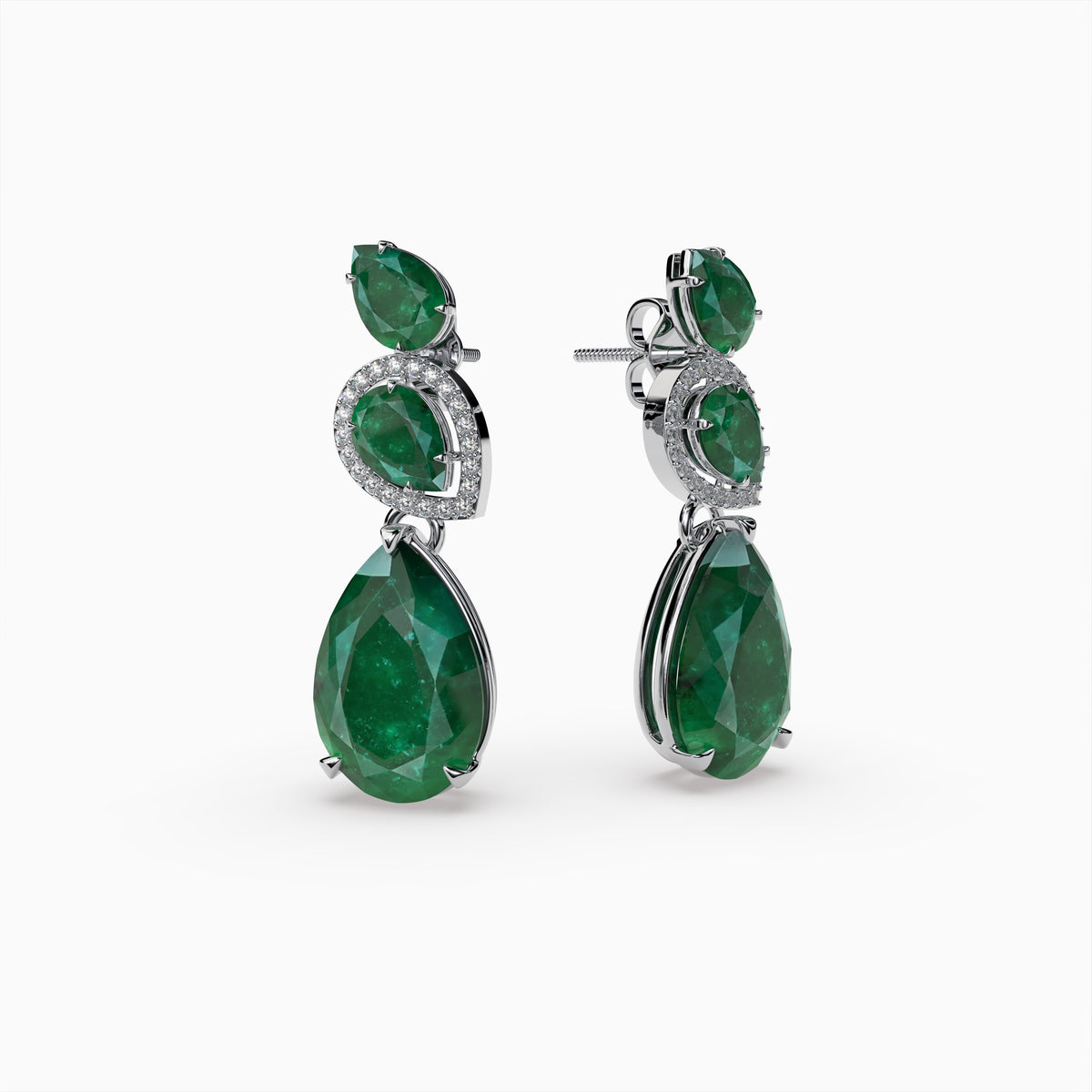 Emerald Zambian Earrings in 6 Natural Pear Shape Stones - Serenity