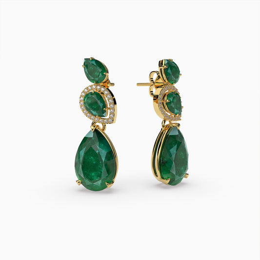 Emerald Colombian Earrings in 6 Natural Pear Shape Stones - Serenity