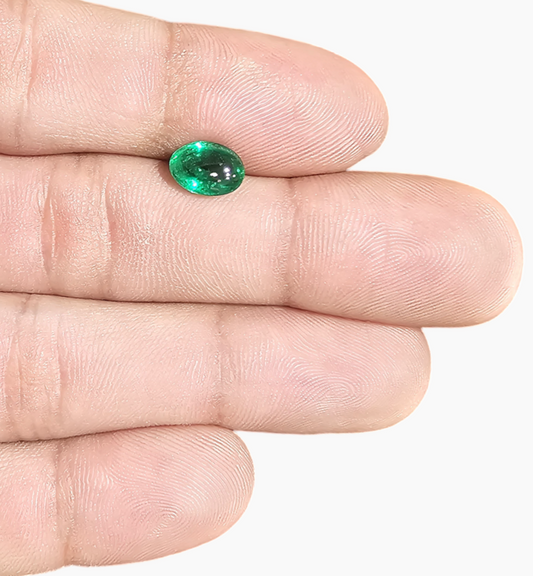 Natural Zambian Emerald Stone 1.46  Carat Oval Cabochon Shape Size 8.6x6.3mm