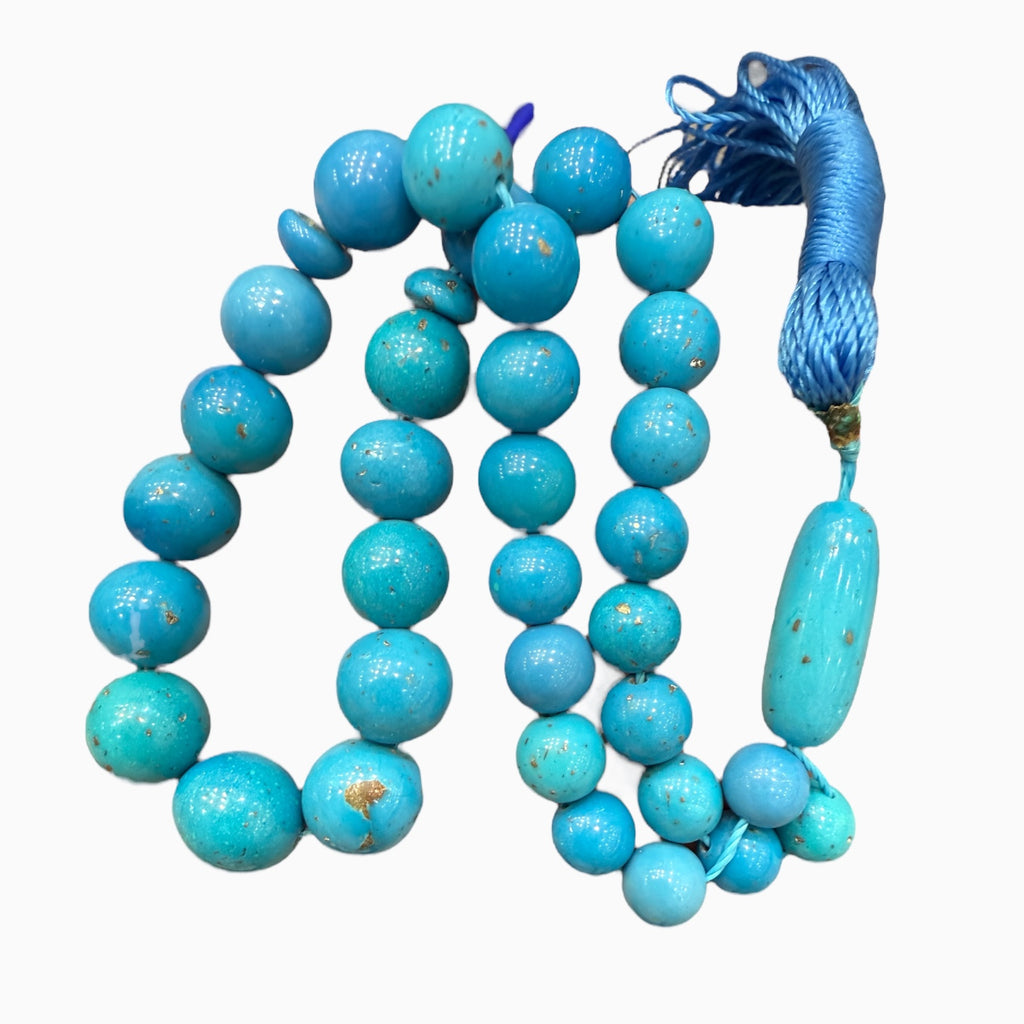 Feroza Stone Tasbeeh or Misbha Round Beads 6-9 mm 140 Carats