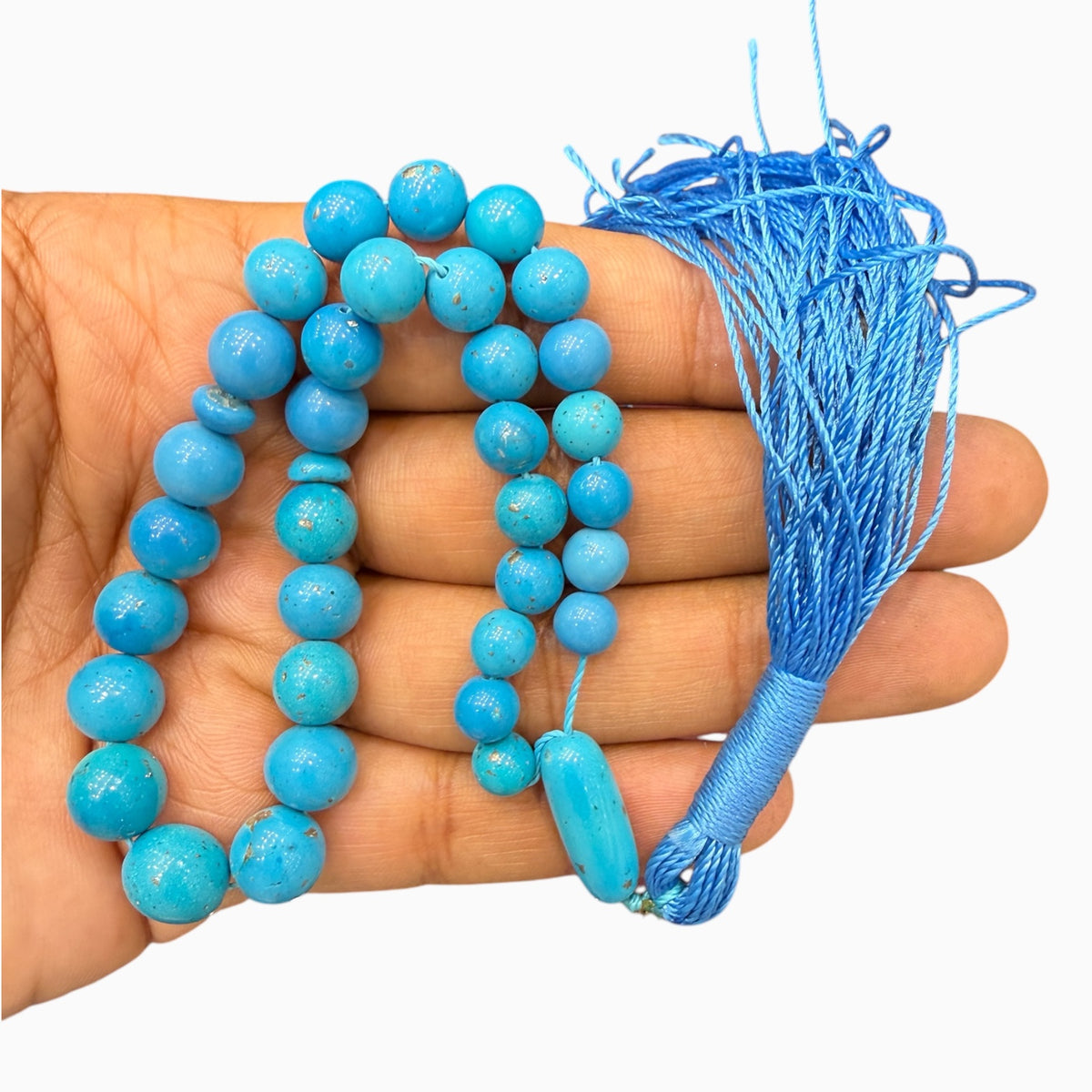 Feroza Stone Tasbeeh or Misbha Round Beads 6-9 mm 140 Carats
