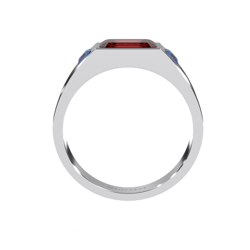 Hessonite Garnet Ring DAdbeh Silver with Blue Topaz