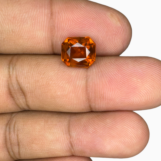 Natural Hessonite Garnet Emerald Cut 3.94 Carats 9X8mm (Gomed Stone)