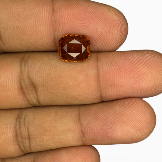 Natural Gomed Stone Hessonite Garnet- 3.67 Carats 8X7mm Emerald Cut