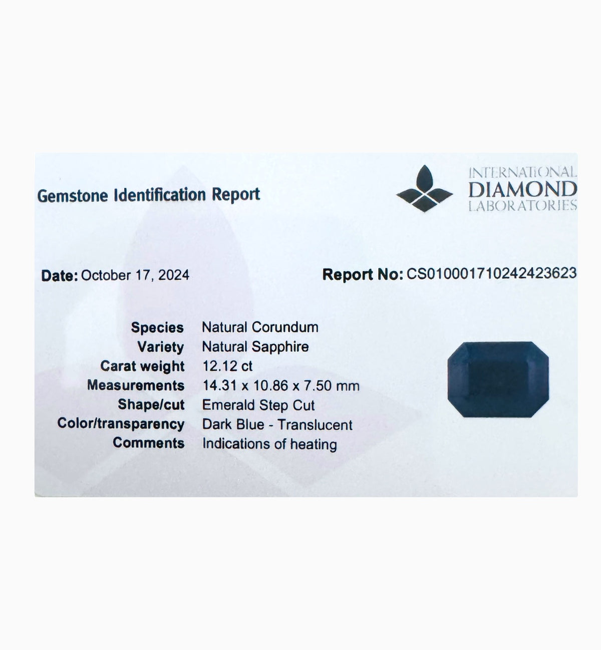 Natural Blue Sapphire Precious Stone 12.12 Carats 14.31x10.86mm