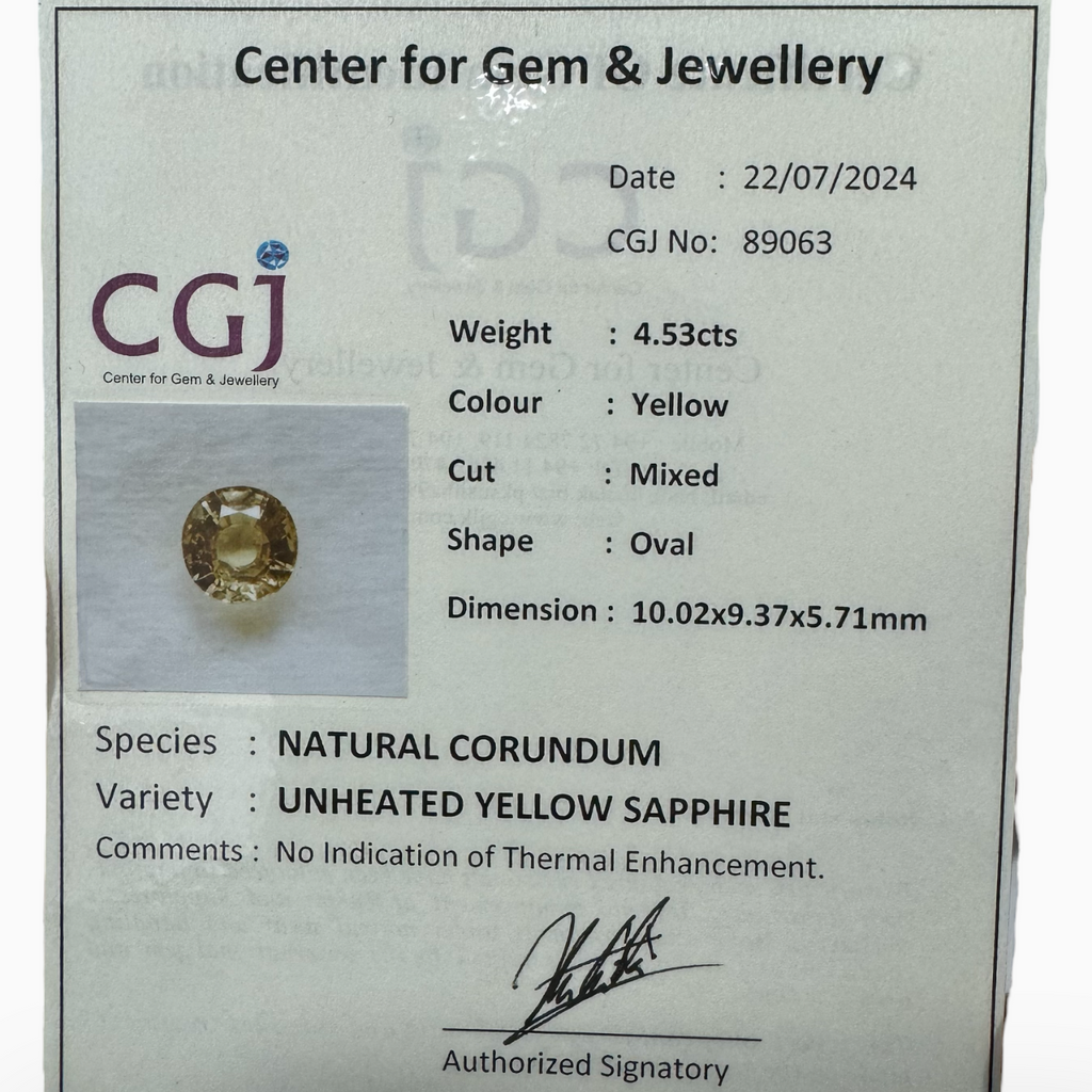 Natural Unheated Yellow Sapphire Stone 4.53 Carats Oval Cut from Srilanka