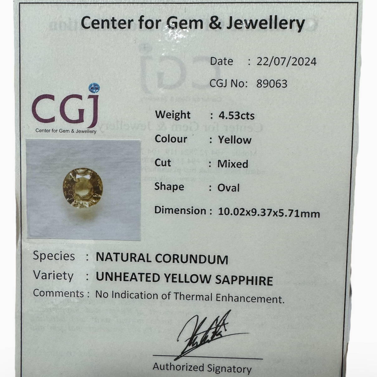 Natural Unheated Yellow Sapphire Stone 4.53 Carats Oval Cut from Srilanka