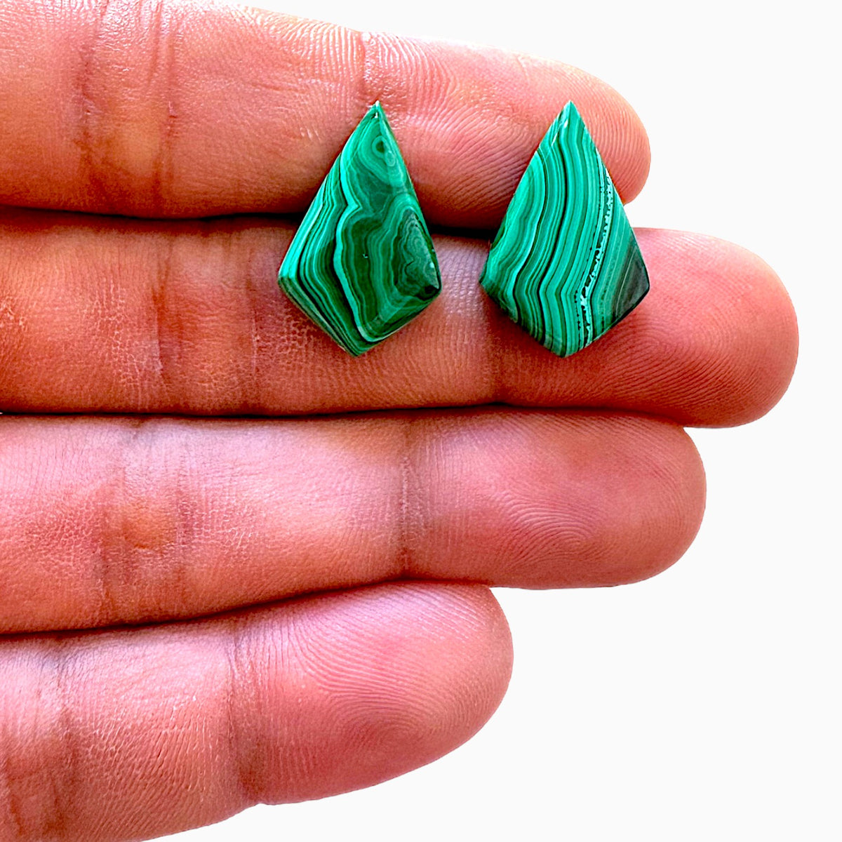 Natural Malachite Stone Fancy Cabochon 21.73 Carats Size 21.4x13.7mm 2Pcs Set