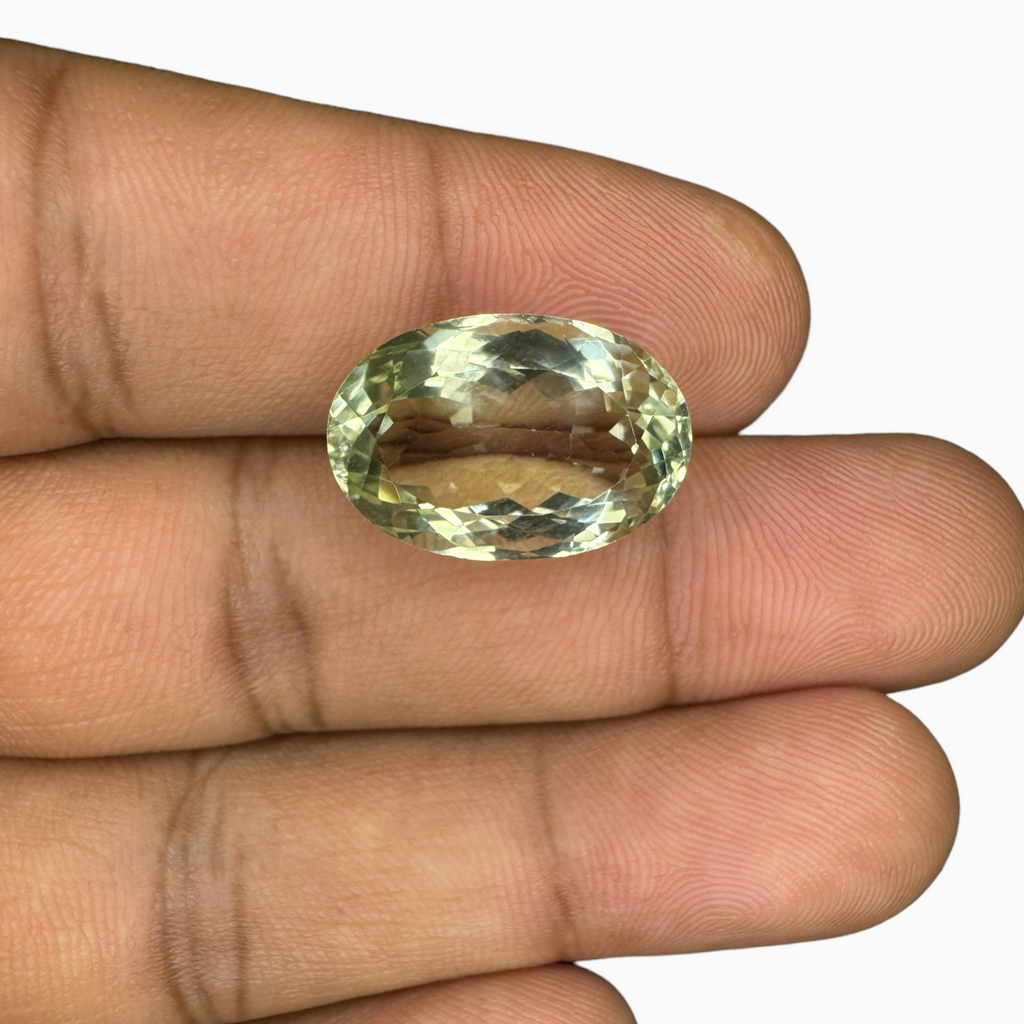 Natural Green Amethyst Stone Oval Shape Olive Color 11.96 Carats 18X12mm