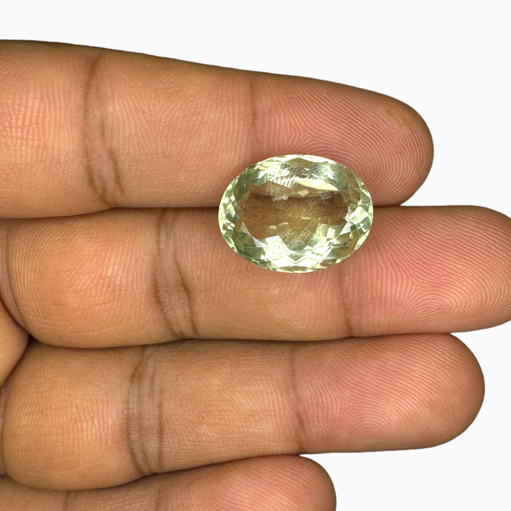Natural Green Amethyst Stone Oval Shape Olive Color 12.26 Carats 17.5X13.2mm