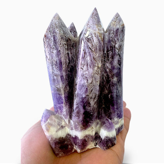 Deep Purple Amethyst Rock Crystal Tower Shape