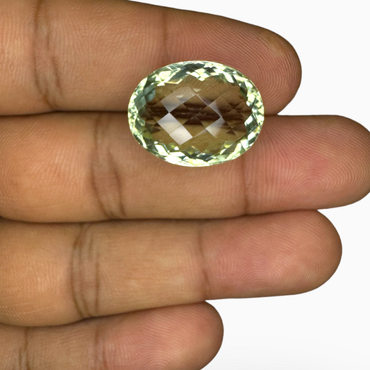 Natural Green Amethyst Stone Oval Shape 17.74 Carat Olive Color Rose Cut 19.6X15.1mm