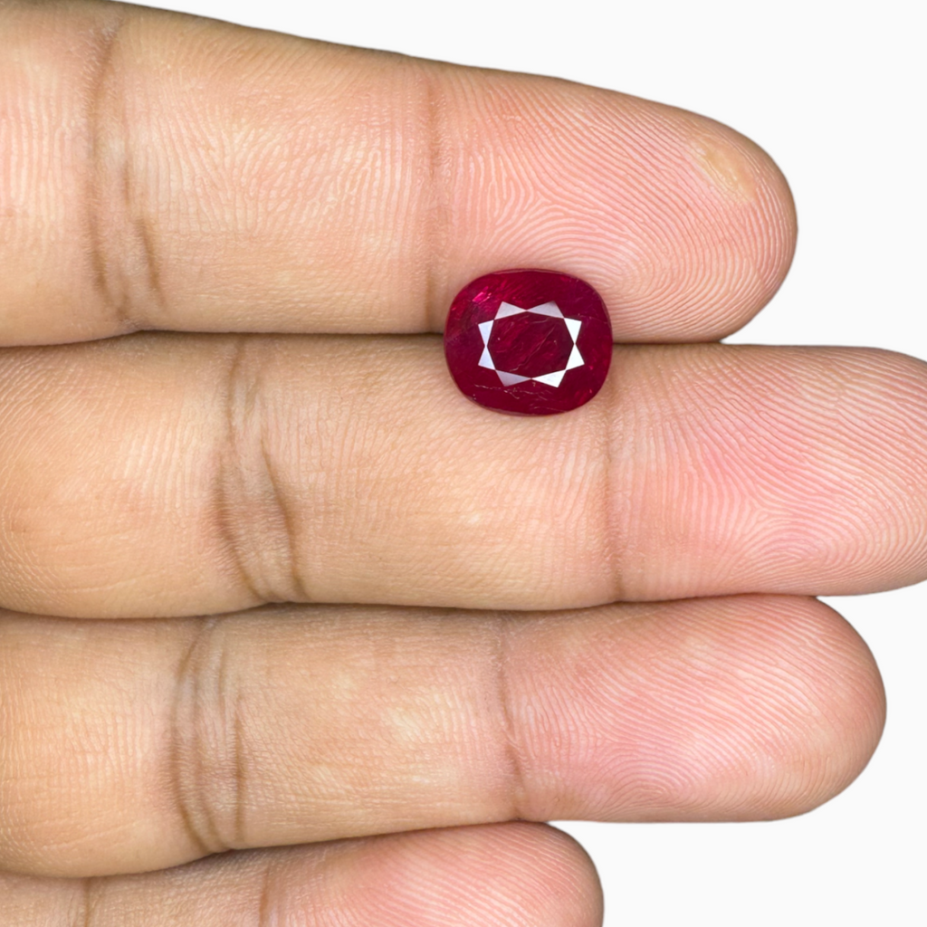 Natural Mosambique Ruby Manik Stone 3.94 Carats Cushion Cut 9.93 x 8.75x 4.99 mm