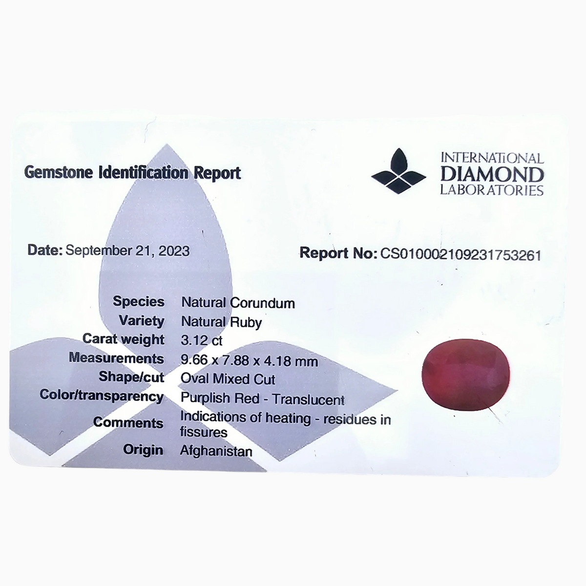 Natural Ruby Oval Cut 3.12 Carats, Afghanistan Origin - IDL Certified (4)