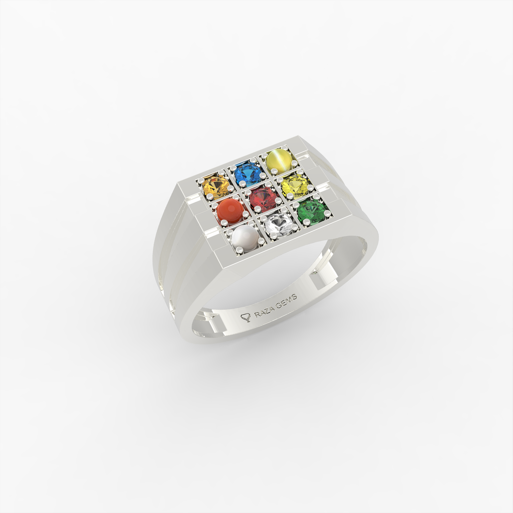 Navaratna Rings for Women & Men - Hiba - White Gold