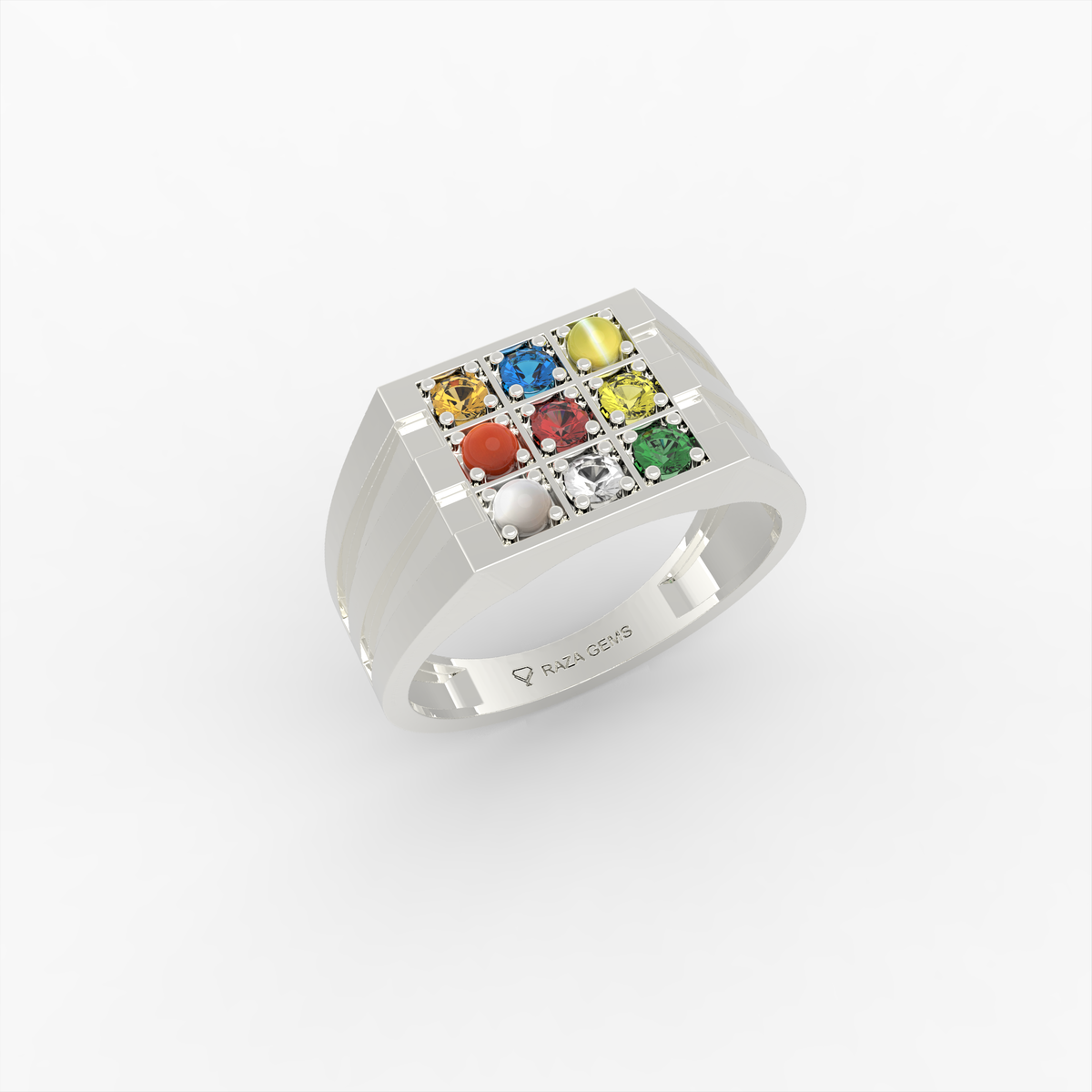 Navaratna Rings for Women & Men - Hiba - White Gold