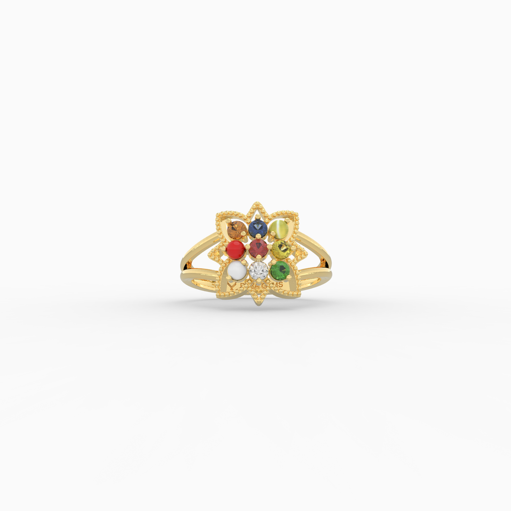 Navaratna Rings for Women - Sobia - Yellow Gold