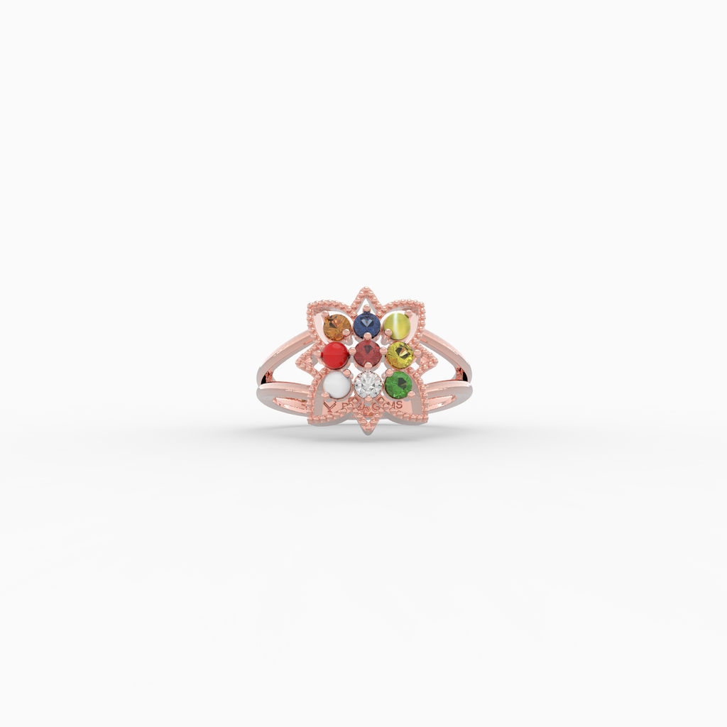 Navaratna Rings for Women - Sonia - Rose Gold