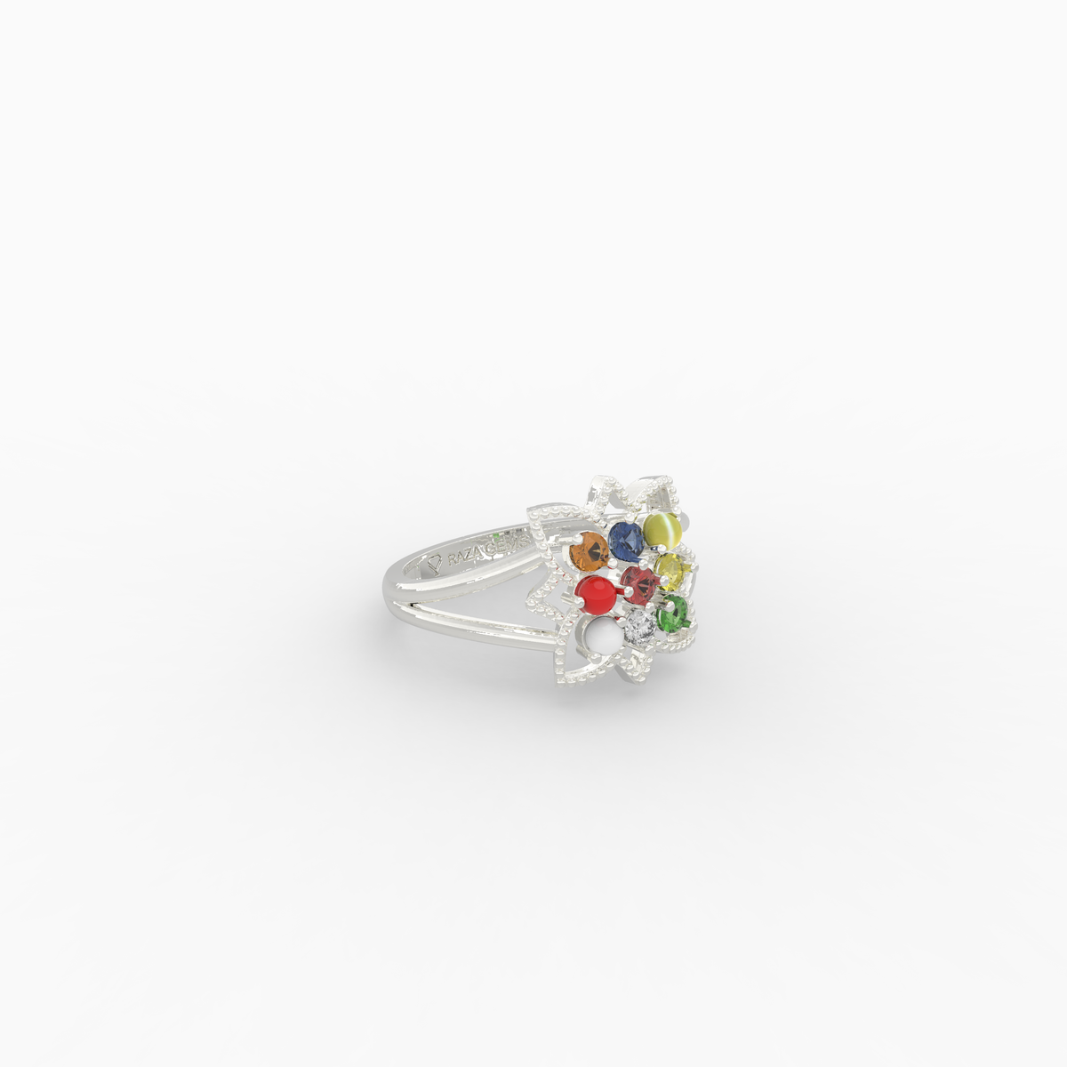 Navaratna Rings for Women - Aleena - White Gold