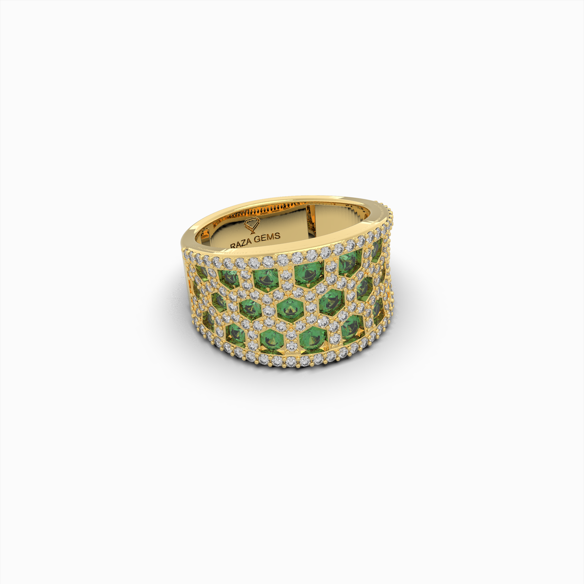 Natural Emerald Stone Ring With Natural Diamonds - Annushka